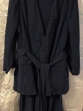 Lane Bryant Navy Pinstripe Blazer with Self Tie